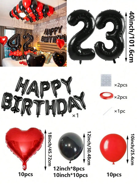 KidsFam Premium Red & Black Birthday Mylar Balloon Garland Kit