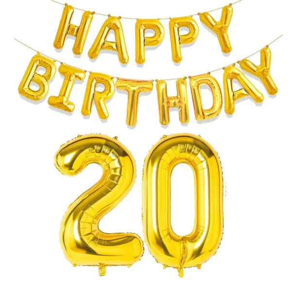 KidsFam gold Happy Birthday and age number foil balloon set