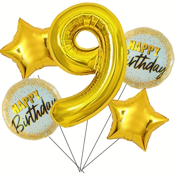 KidsFam 32-inch gold number birthday balloon set with stars
