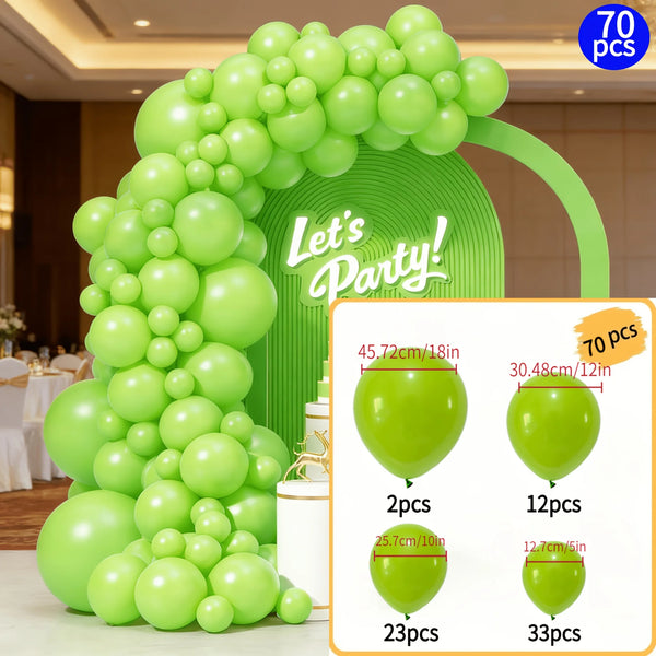 KidsFam 70-piece apple green balloon garland kit with multi-size latex balloons
