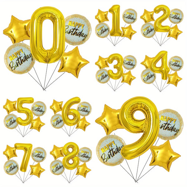 KidsFam 32-inch gold number birthday balloon set with stars