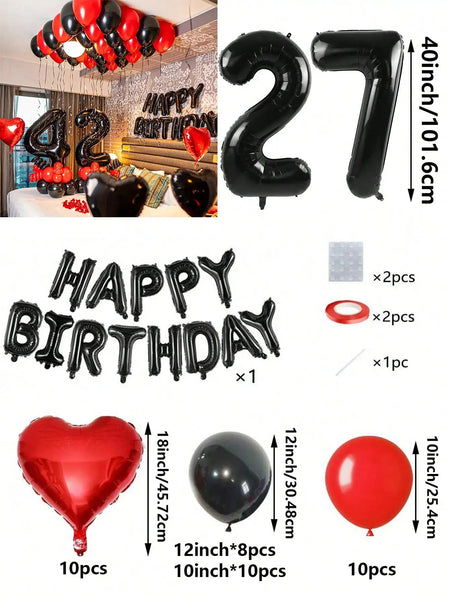 KidsFam Premium Red & Black Birthday Mylar Balloon Garland Kit
