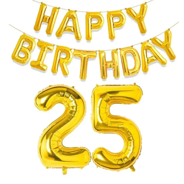 KidsFam gold Happy Birthday and age number foil balloon set