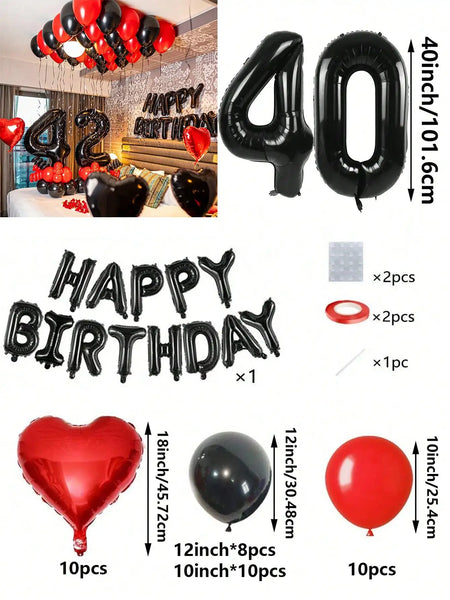KidsFam Premium Red & Black Birthday Mylar Balloon Garland Kit