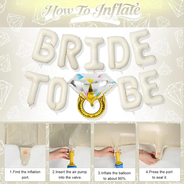 KidsFam 10-Piece Bride-to-Be Foil Letter Balloon Set with Ring