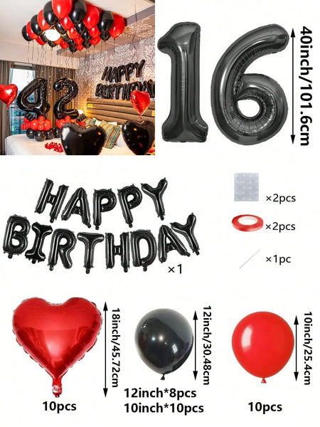 KidsFam Premium Red & Black Birthday Mylar Balloon Garland Kit