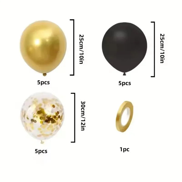 KidsFam 16-Piece Black & Gold Metallic Confetti Balloon Set