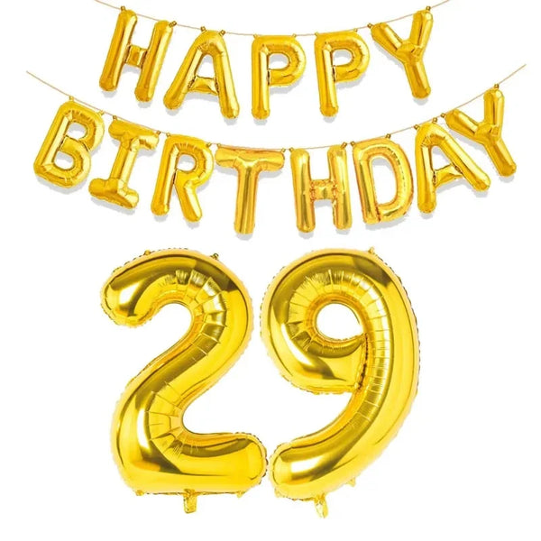 KidsFam gold Happy Birthday and age number foil balloon set
