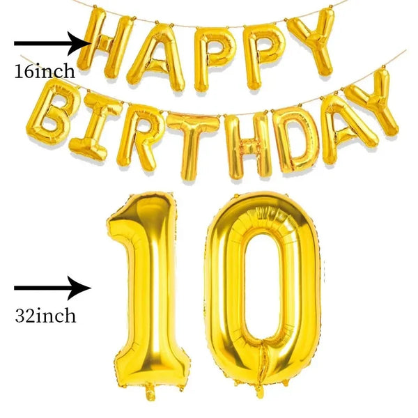 KidsFam gold Happy Birthday and age number foil balloon set