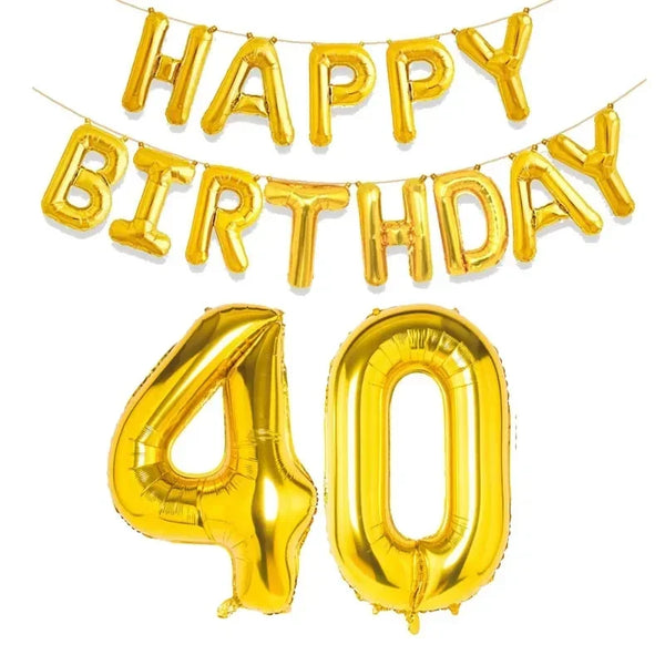 KidsFam gold Happy Birthday and age number foil balloon set