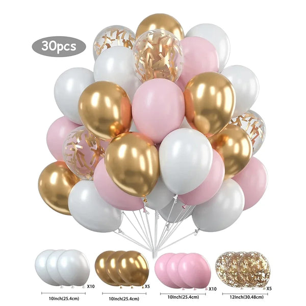 KidsFam 30-Piece Metallic & Confetti Balloon Set – 5 Color Themes