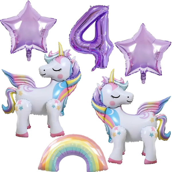 KidsFam 6pc Rainbow Unicorn Balloon Kit | Foil Balloon, Gradient Number Balloon Set for Kids Birthday Party Decor & Baby Showers