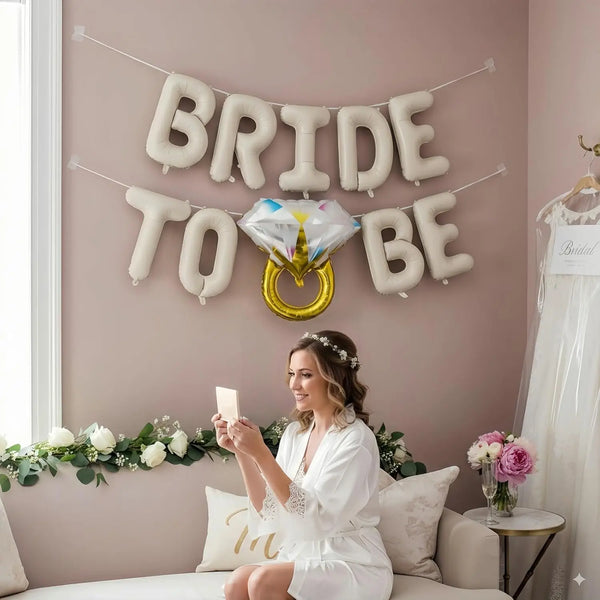 KidsFam 10-Piece Bride-to-Be Foil Letter Balloon Set with Ring