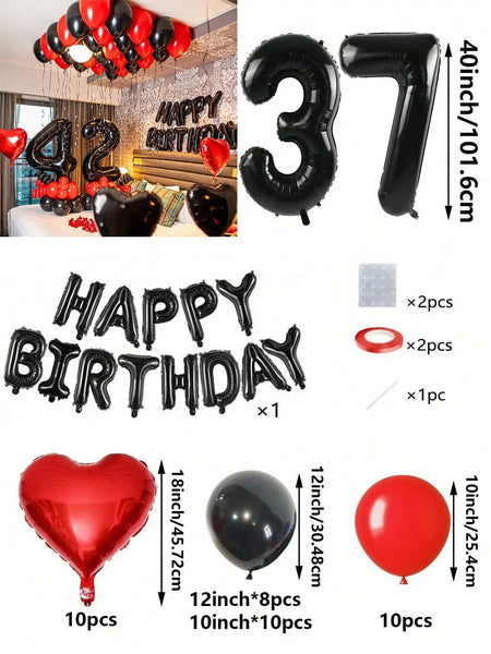 KidsFam Premium Red & Black Birthday Mylar Balloon Garland Kit