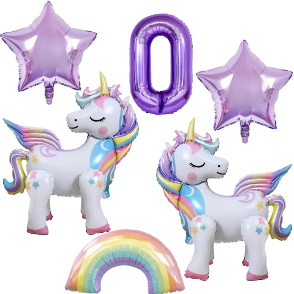 KidsFam 6pc Rainbow Unicorn Balloon Kit | Foil Balloon, Gradient Number Balloon Set for Kids Birthday Party Decor & Baby Showers