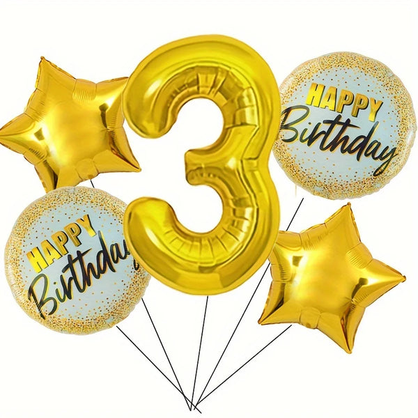 KidsFam 32-inch gold number birthday balloon set with stars