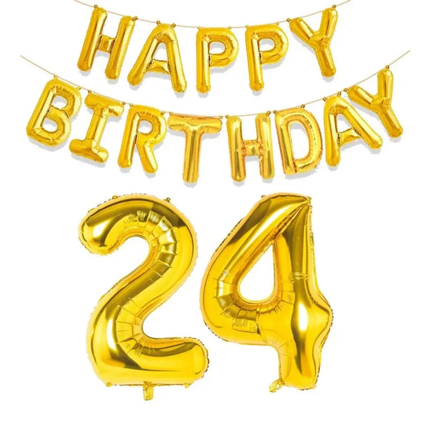 KidsFam gold Happy Birthday and age number foil balloon set