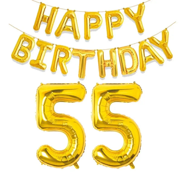 KidsFam gold Happy Birthday and age number foil balloon set