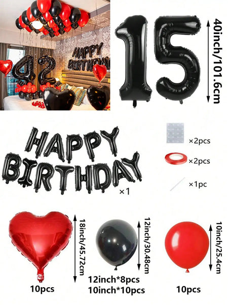 KidsFam Premium Red & Black Birthday Mylar Balloon Garland Kit