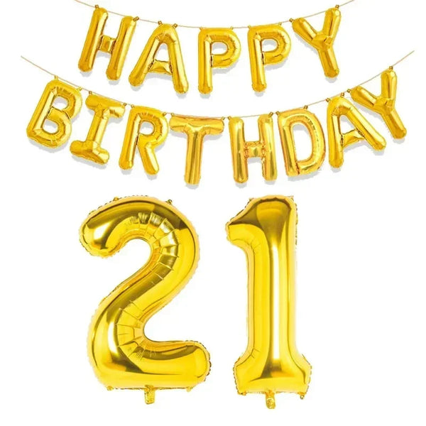 KidsFam gold Happy Birthday and age number foil balloon set