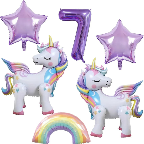 KidsFam 6pc Rainbow Unicorn Balloon Kit | Foil Balloon, Gradient Number Balloon Set for Kids Birthday Party Decor & Baby Showers