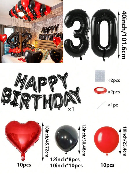 KidsFam Premium Red & Black Birthday Mylar Balloon Garland Kit