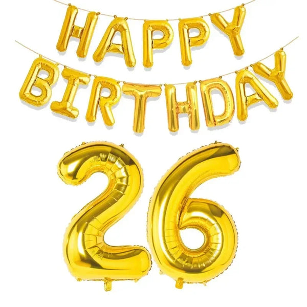 KidsFam gold Happy Birthday and age number foil balloon set