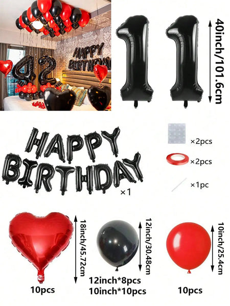 KidsFam Premium Red & Black Birthday Mylar Balloon Garland Kit