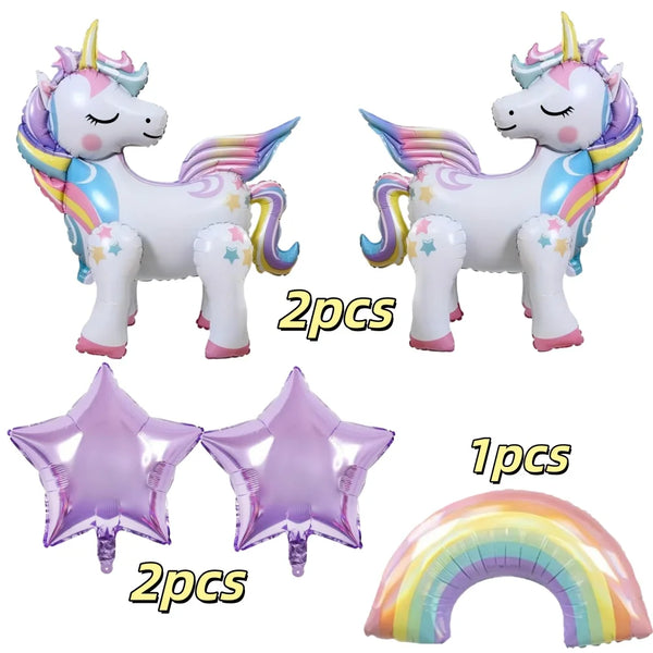 KidsFam 6pc Rainbow Unicorn Balloon Kit | Foil Balloon, Gradient Number Balloon Set for Kids Birthday Party Decor & Baby Showers