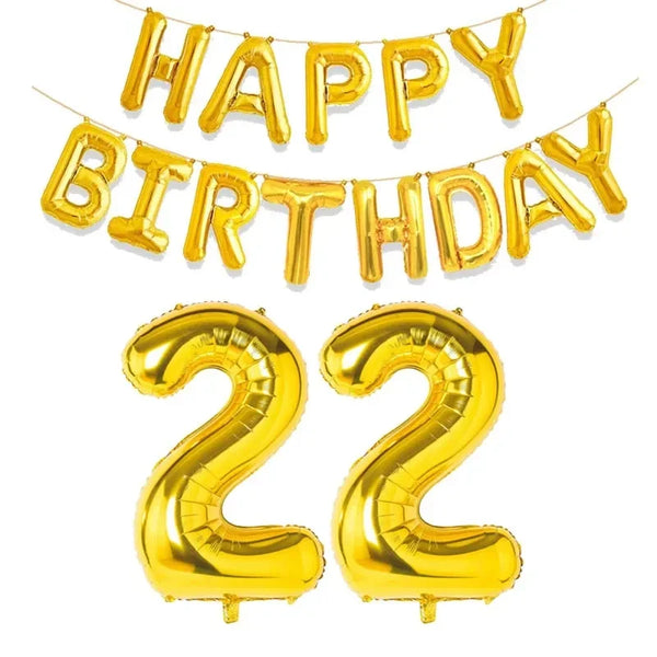 KidsFam gold Happy Birthday and age number foil balloon set