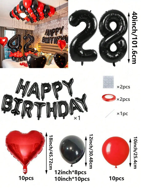KidsFam Premium Red & Black Birthday Mylar Balloon Garland Kit