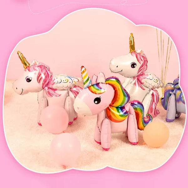 KidsFam Mini 4D Standing Unicorn Balloon | Compact Self-Standing Pastel Foil Balloon Prop for Kids Birthday Goodie Bags, Party Favors & Table Centerpieces