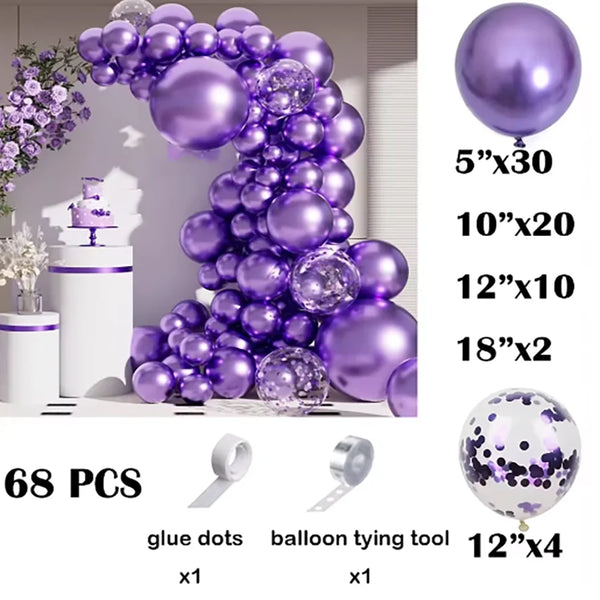 KidsFam 68-Piece Metallic Balloon Garland Kit – 6 Colors