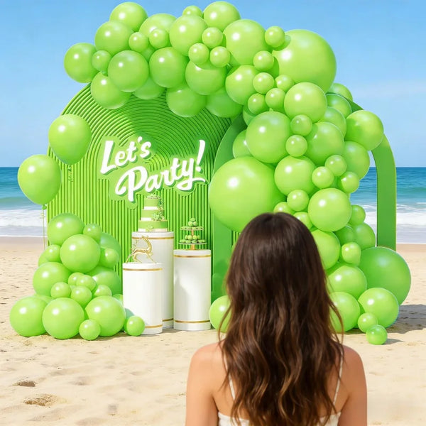 KidsFam 70-piece apple green balloon garland kit with multi-size latex balloons