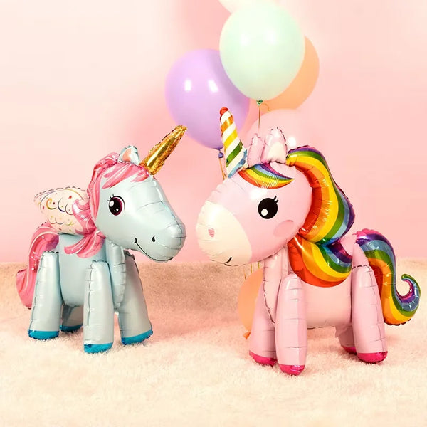 KidsFam Mini 4D Standing Unicorn Balloon | Compact Self-Standing Pastel Foil Balloon Prop for Kids Birthday Goodie Bags, Party Favors & Table Centerpieces