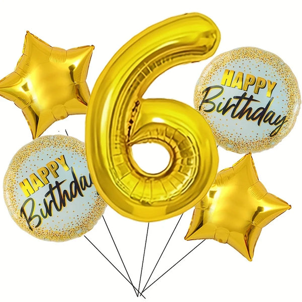 KidsFam 32-inch gold number birthday balloon set with stars