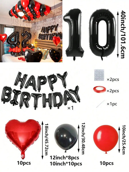 KidsFam Premium Red & Black Birthday Mylar Balloon Garland Kit
