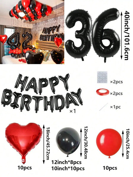 KidsFam Premium Red & Black Birthday Mylar Balloon Garland Kit