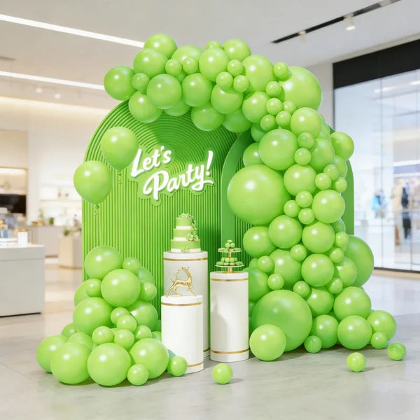 KidsFam 70-piece apple green balloon garland kit with multi-size latex balloons