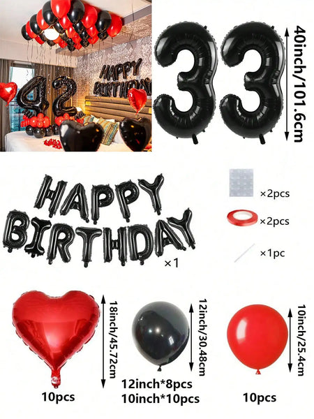 KidsFam Premium Red & Black Birthday Mylar Balloon Garland Kit