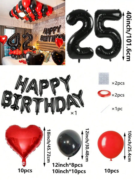 KidsFam Premium Red & Black Birthday Mylar Balloon Garland Kit