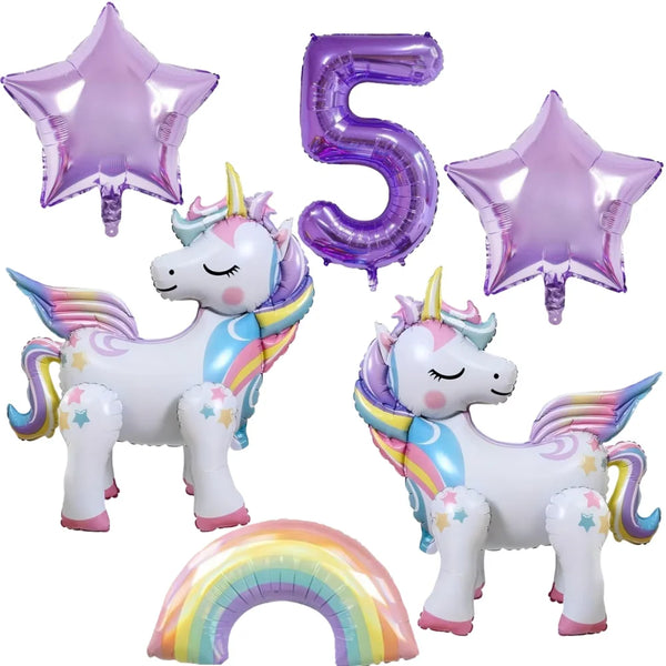 KidsFam 6pc Rainbow Unicorn Balloon Kit | Foil Balloon, Gradient Number Balloon Set for Kids Birthday Party Decor & Baby Showers