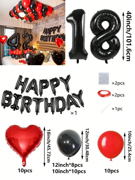 KidsFam Premium Red & Black Birthday Mylar Balloon Garland Kit
