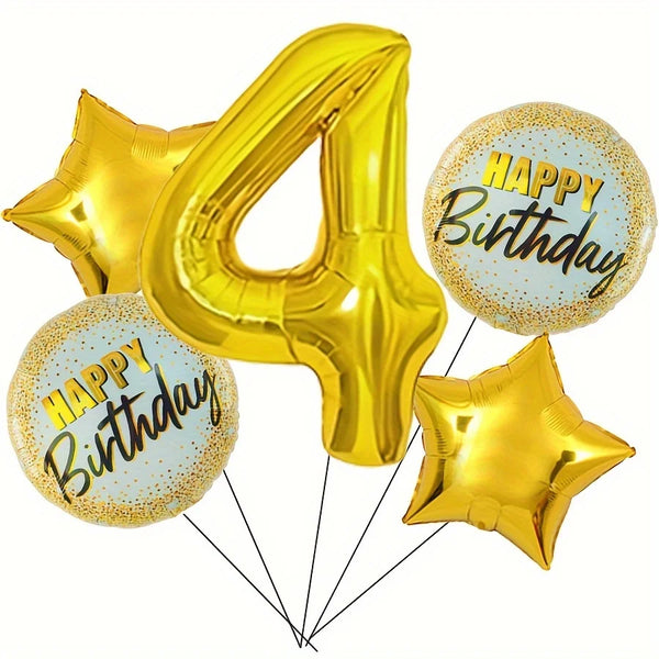KidsFam 32-inch gold number birthday balloon set with stars