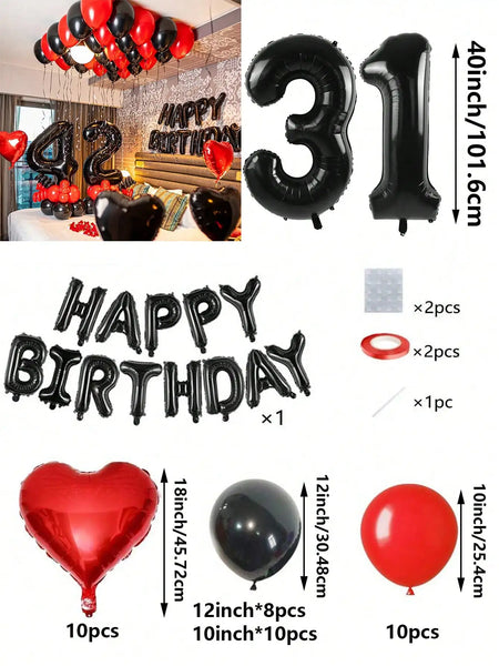 KidsFam Premium Red & Black Birthday Mylar Balloon Garland Kit
