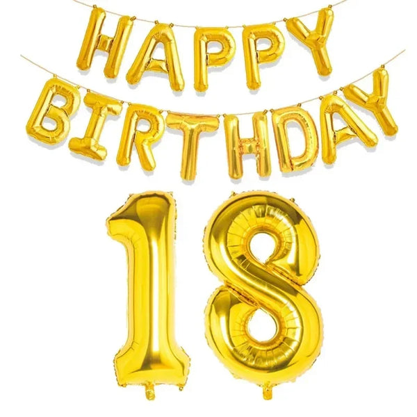 KidsFam gold Happy Birthday and age number foil balloon set