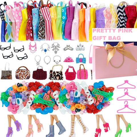 Cute Doll Accessories for Barbie Doll Shoes Boots Mini Dress Handbags Crown Hangers Glasses Doll Clothes Kids Toy 12''