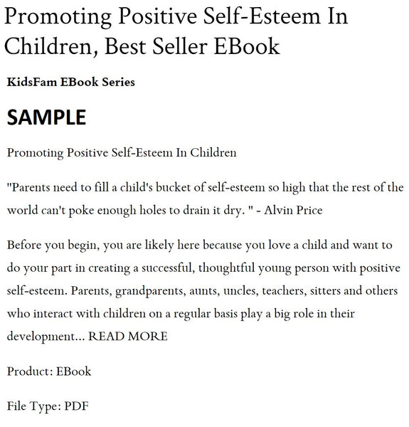 Promoting Positive Self-Esteem In Children, Best Seller EBook, Free Shipping