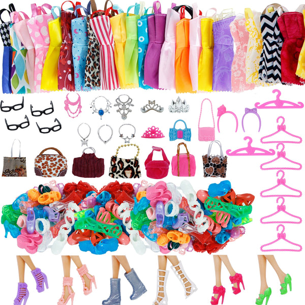 Cute Doll Accessories for Barbie Doll Shoes Boots Mini Dress Handbags Crown Hangers Glasses Doll Clothes Kids Toy 12''