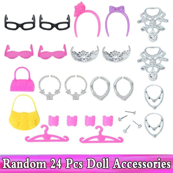 Cute Doll Accessories for Barbie Doll Shoes Boots Mini Dress Handbags Crown Hangers Glasses Doll Clothes Kids Toy 12''